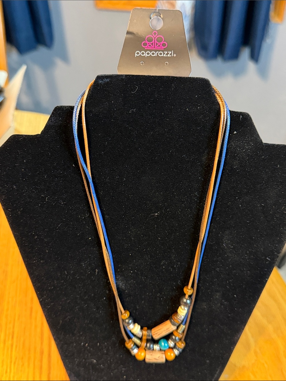 paparazzi Blue and Brown Layered Beaded Cord Necklace